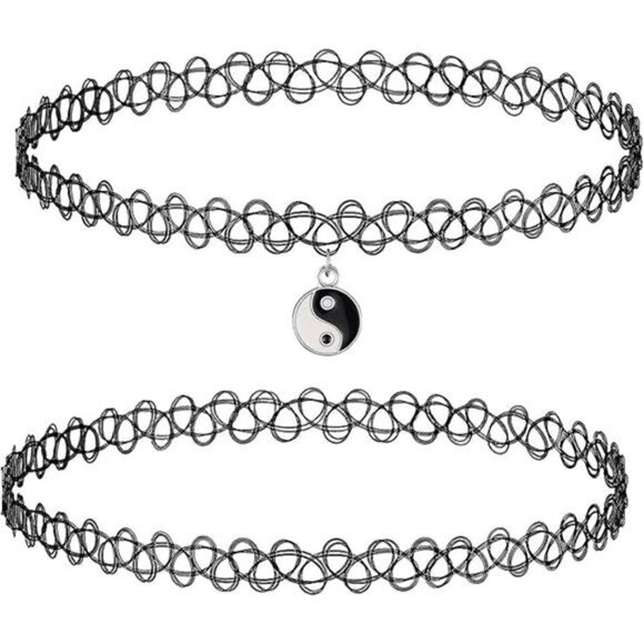BodyJ4You 2PC Tattoo Choker Necklace - 90s Choker Necklace Women - 2000s Y2K - Picture 8 of 8